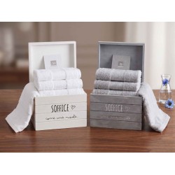 Set di 5 lavette in cotone con cestino in legno decorato