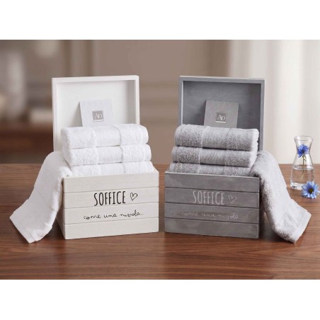 Set di 5 lavette in cotone con cestino in legno decorato